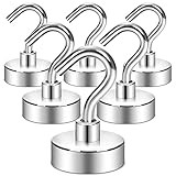 Neosmuk Magnetic Hooks,Heavy Duty Earth Magnets with Hook for Refrigerator, Extra Strong Cruise Hook for Hanging, Magnetic Hanger for Cabins, Grill (Silver, 6 Pack)
